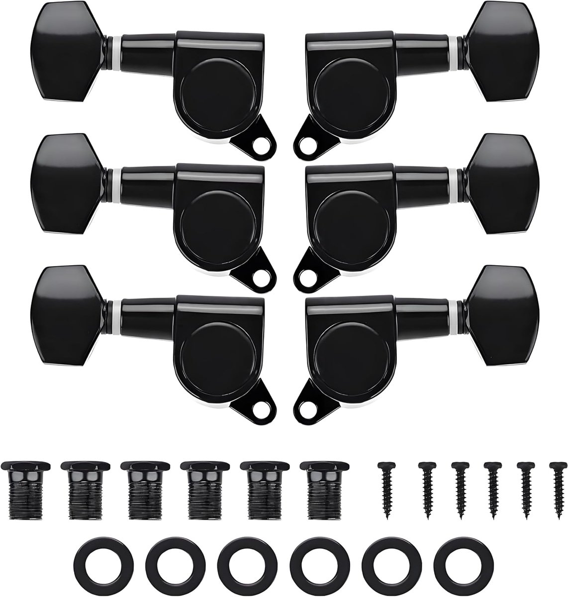 SnelShoppen - 3L3R Gitaren Stemmingsmechanieken, Zwarte Gesloten Locking Tuner, Zink Legering, 6 Stuks, 3 Links en 3 Rechts, Geschikt voor 1-1.2 cm Pe