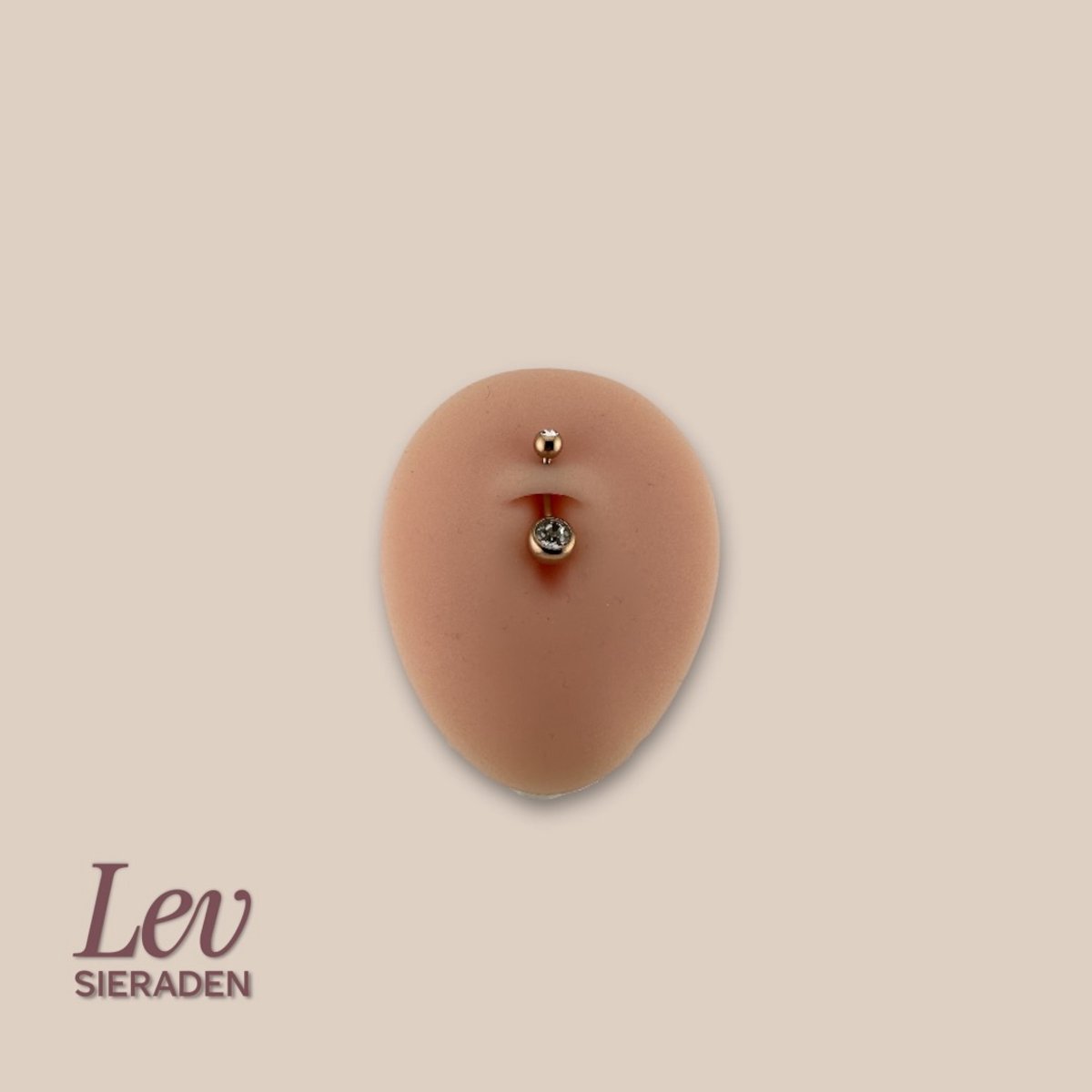 Lev Sieraden - Titanium double jewelled navel barbell piercing - 1.6 x 10 mm - Rose kleurig - Zirkonia steen - Piercing - neuspiercing staafje - tragus piercing - Oorpiercing - lip - navel piercing