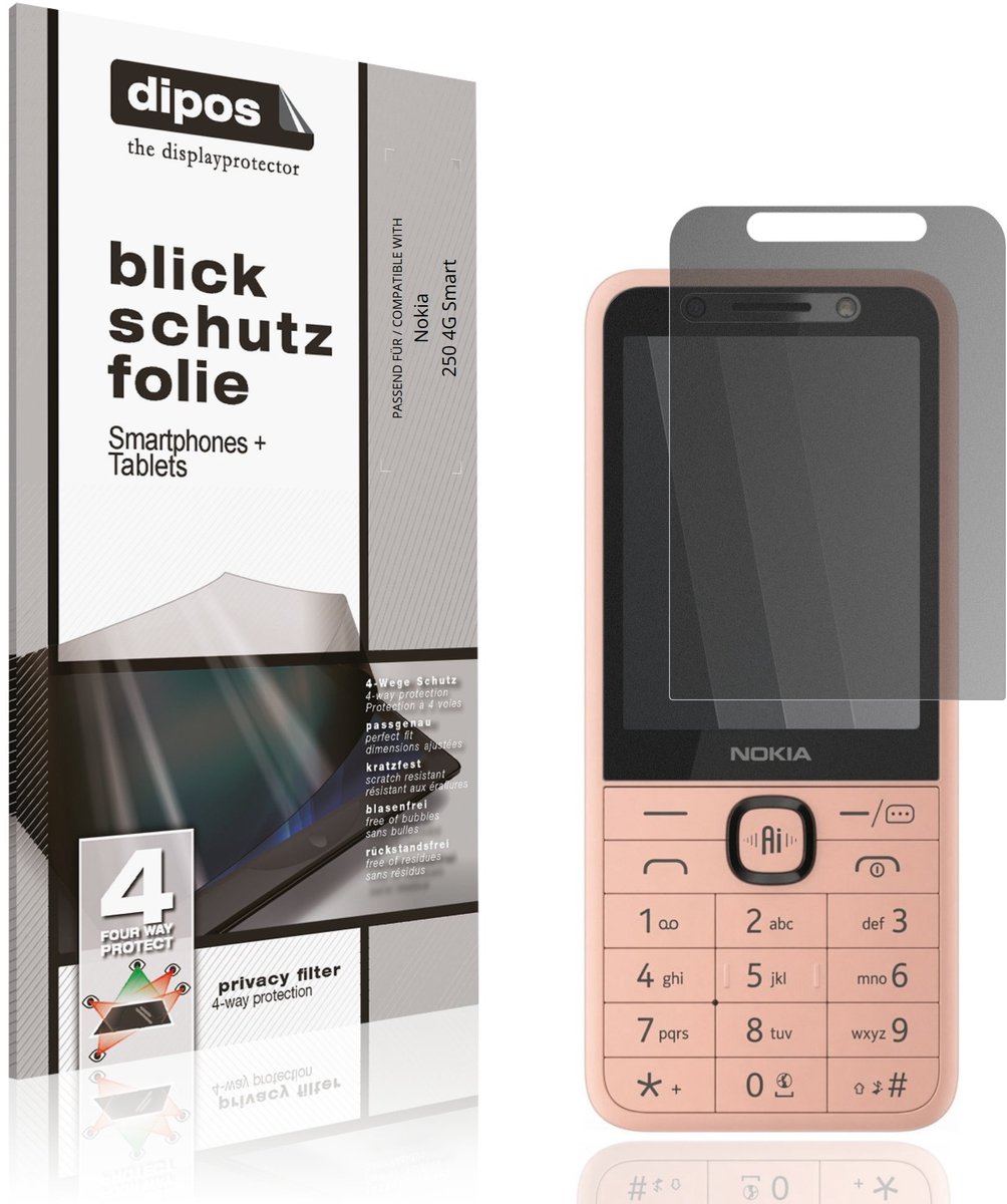 dipos – Matte Privacy Screenprotector geschikt voor Nokia 250 4G Smart | Anti-Spy Beschermfolie