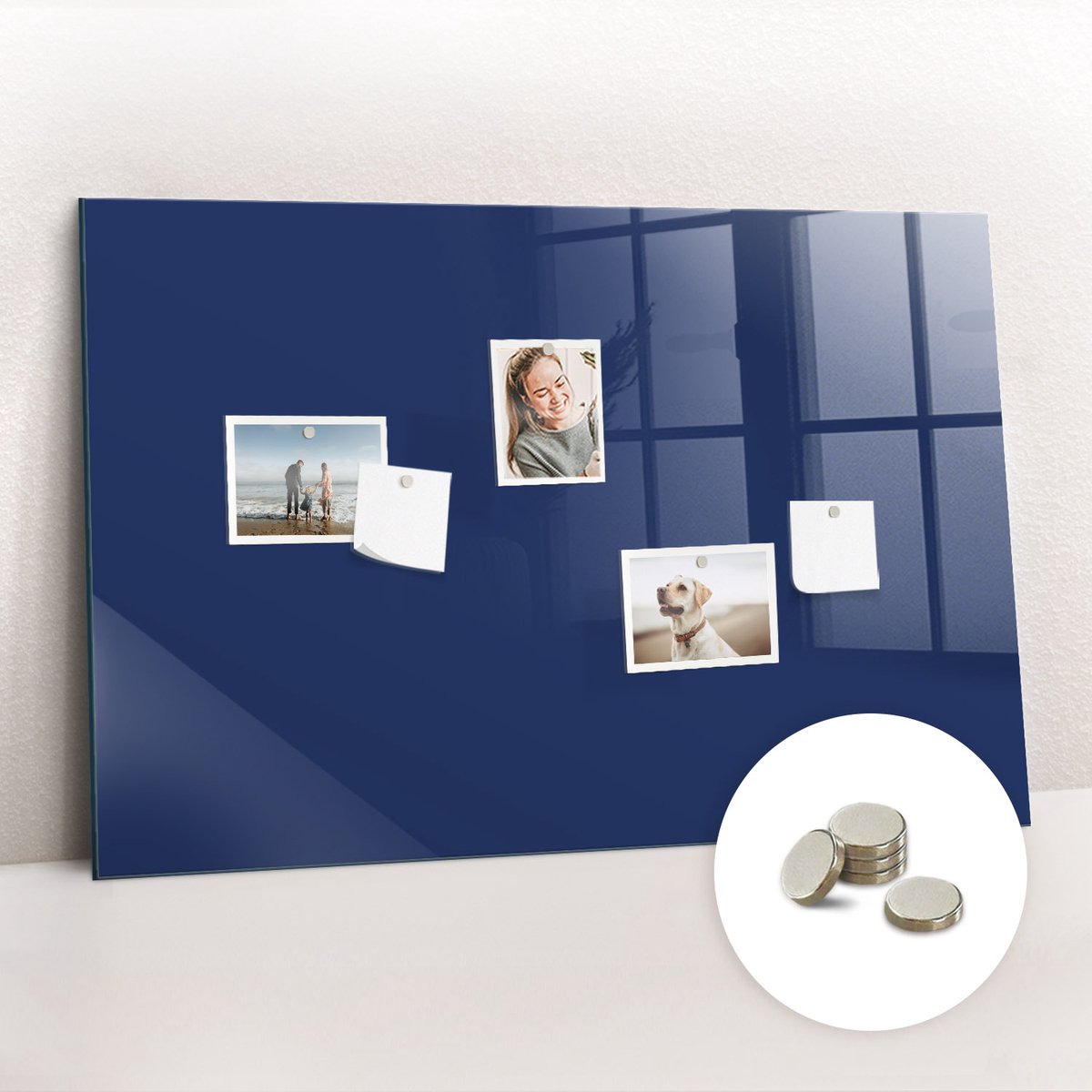 Tulup Glassboard - Marineblauwe kleur Magneetbord - 90 cm x 60 cm - Magneetbord Rechthoekig - Interieur Accessoires Kantoor - Magneetbord Design Marine - Inclusief Gratis Magneten - Magnetic Board - Magnetisch Bord