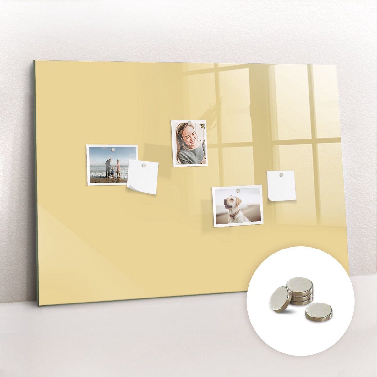 Tulup Glassboard - Crème kleur Magneetbord - 100 cm x 70 cm - Magnet Board - Wanddecoratie Kantoor - Magnetisch Bord Romig - Inclusief Gratis Magneten - Memobord Keuken - Magneetbord Rechthoekig