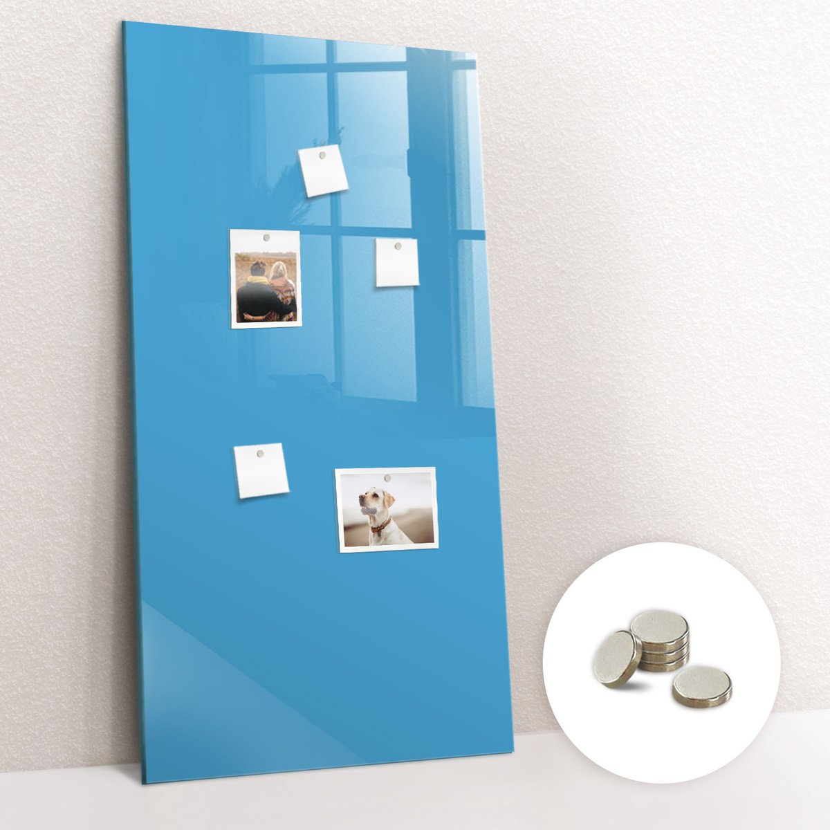 Tulup Glassboard - Blauwe kleur Magneetbord - 70 cm x 100 cm - Foto Magneetbord - Wanddecoratie Kantoor - Magnetisch Bord Kind Blauw - Inclusief Gratis Magneten - Memobord Glas - Memo Bord