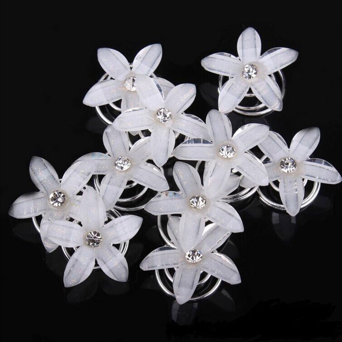 SnelShoppen - 10 Stuks Spiral Haarclips met Rhinestone Bloem voor Bruid Haaraccessoires - Elegante Haarversieringen voor Feesten, Bruiloften en Specia
