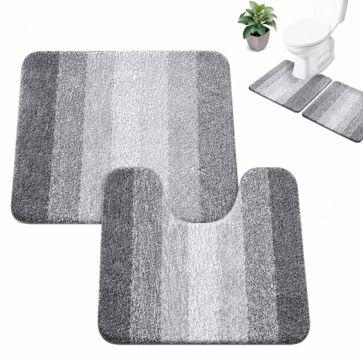 VHV - Badmat set met toiletmat - 2-delig microvezel, absorberend en antislip - grijs voor badkamer