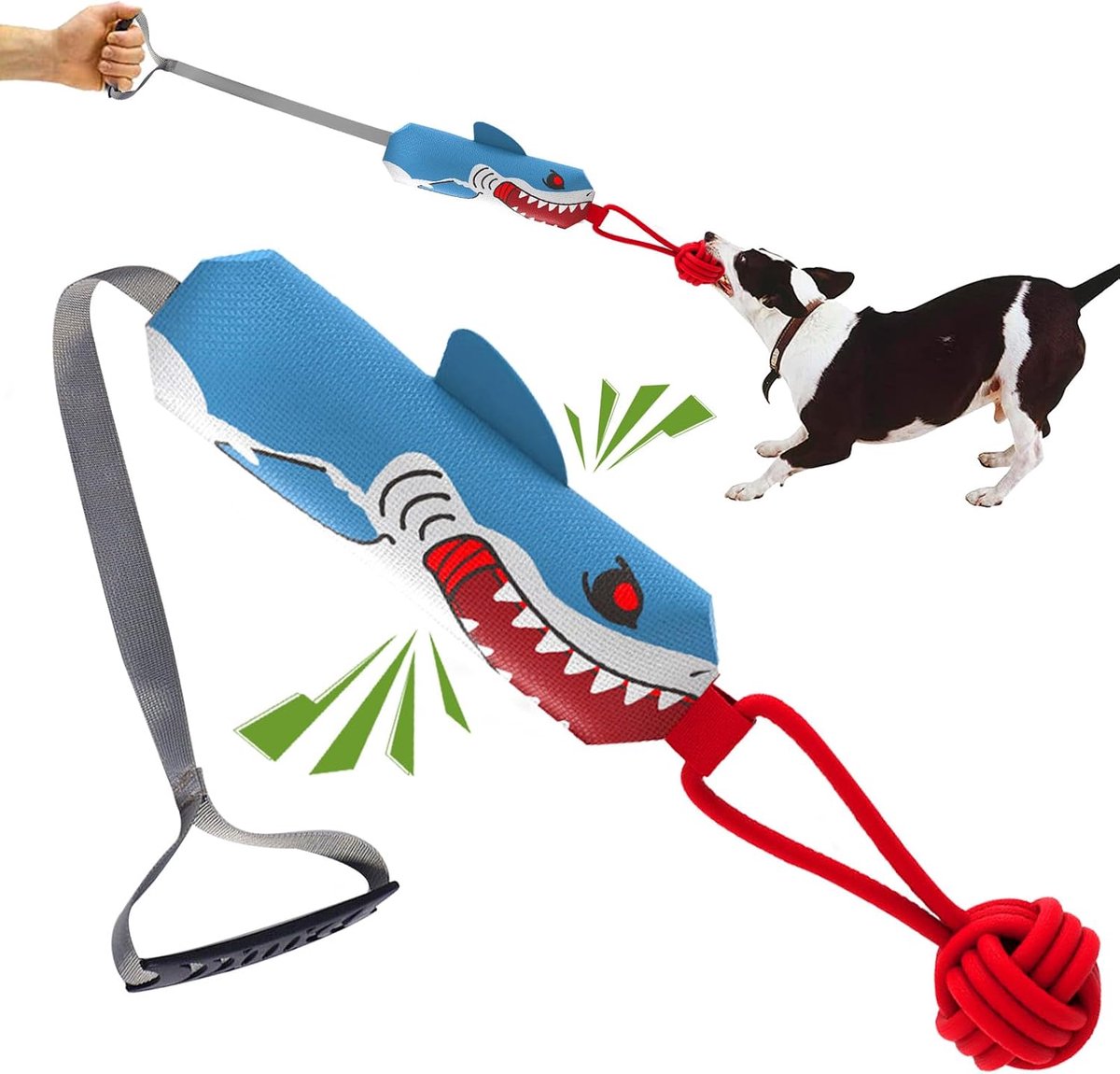 Interactief piepend trek- en apporteerspeelgoed voor honden – Met stevig handvat en kauwbestendige bal – Geschikt voor binnen en buiten – Helpt bij het doorkomen van de tanden en gaat verveling tegen – Ideaal voor puppy's