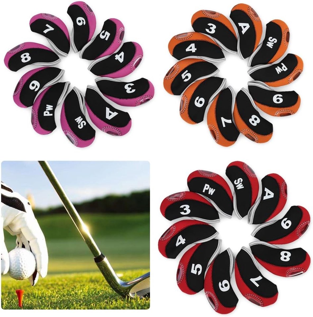 SnelShoppen - Set van 10 Beschermende Golf Tubes Waterdicht IJzer Hoofd Deksel Putter Set (Zwart-Rood + Nummer) van Neopreen