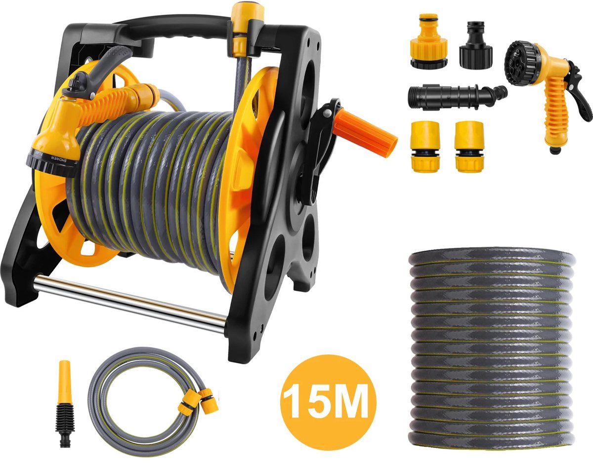 TamTrade Tuinslanghaspel - Haspel - Haspel tuinslang - Slanghaspel - 15 Meter - Vrijstaand ontwerp - Inclusief accessoires