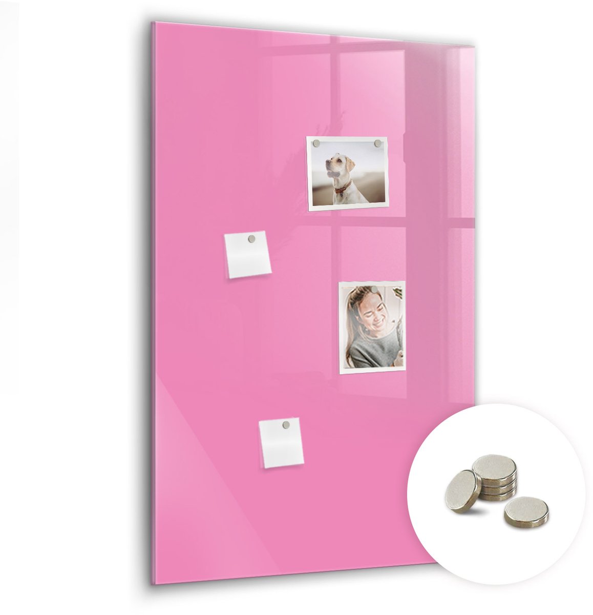 Coloray Glazen Magneetbord - Magnetisch Bord Natuurlijk hout - 60x90 cm - Roze Magneetbord - Magnetic Board - Woonkamer Decoratie