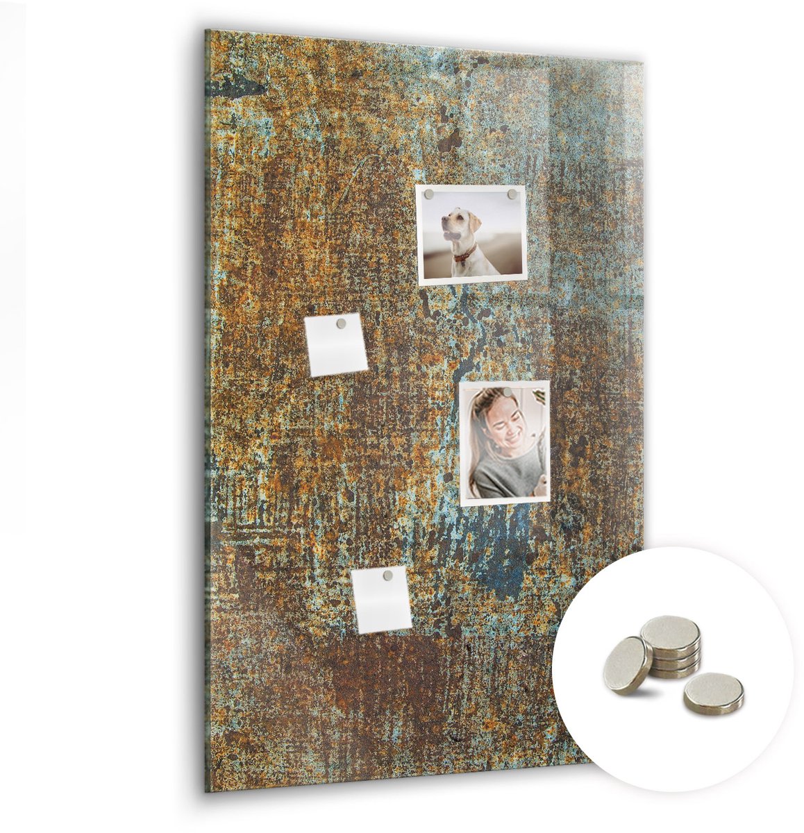 Coloray Glazen Magneetbord - Magnetisch Bord Kleurrijke houten kubussen - 60x90 cm - Bruin Magneetbord - Magnetic Board - Memobord