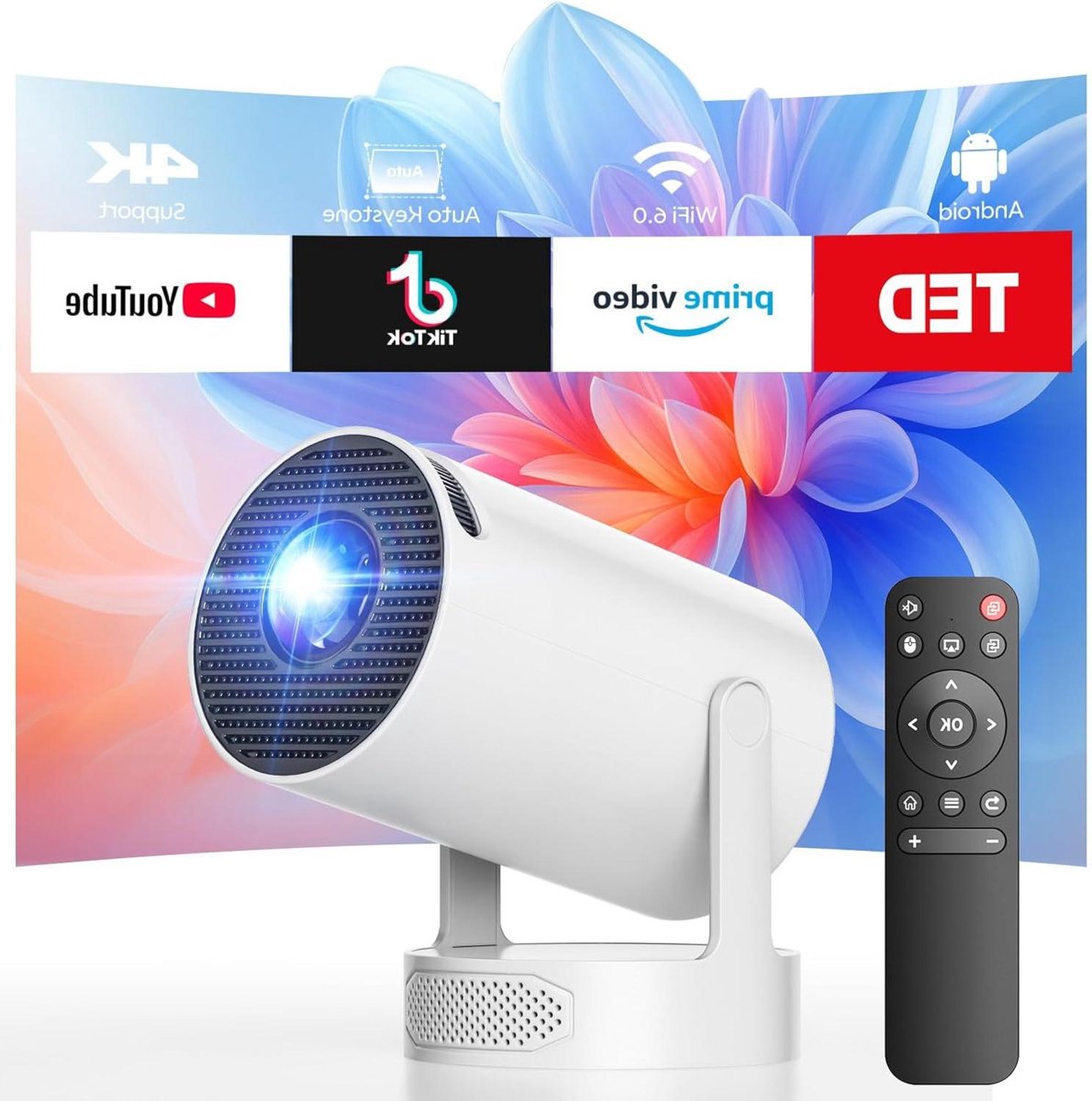 Mini Projector - Smart Beamer - Film Avond - Android 11 OS - 300 Lumen - Wit