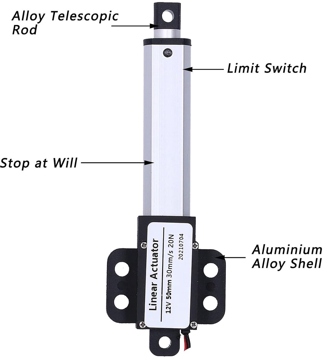 SnelShoppen - Elektrische Lineaire Aandrijving 50mm Slag, 12V DC Linear Actuator voor Meubels en Raamopeners, Waterdicht en Stofdicht, 20N Kracht