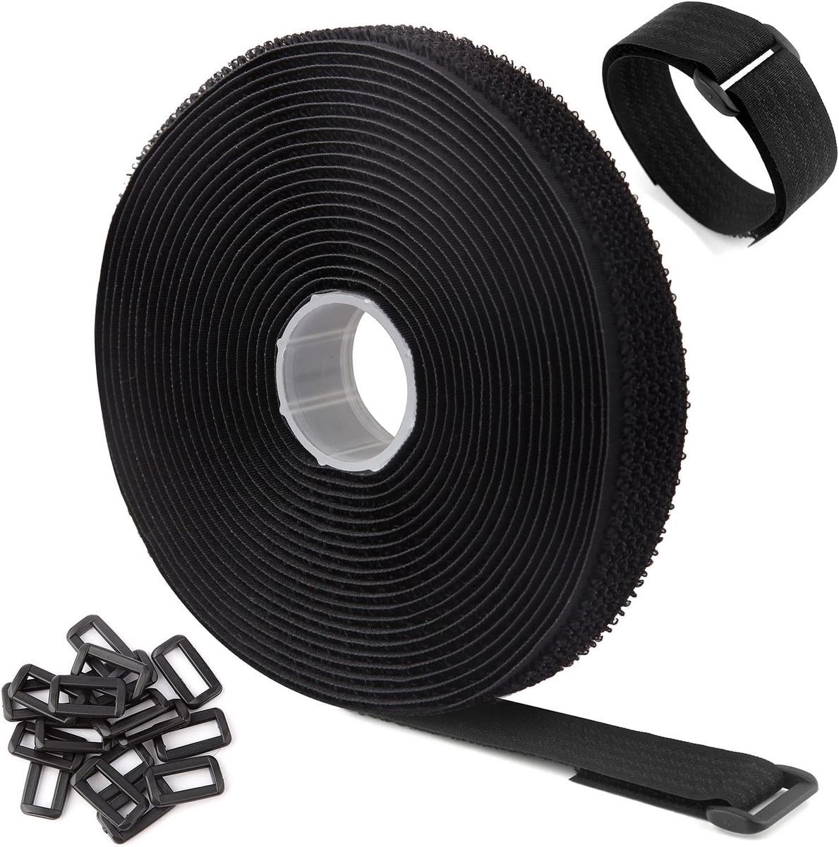Velcro Strap with 25 Buckles, 5 m x 2.5 cm, Free Cutting Length, Velcro Cable Ties, Resealable, Cable Ties, Velcro - ShopVlot