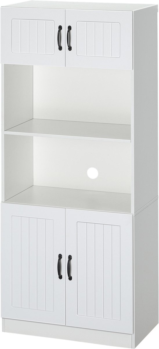 Magnetronkast - Keukenkast - Keukenrek Staand - Ovenkast - 70B x 40D x 170H cm - Organizers - Dubbele Draagplank - Aanrecht Organiser - Wit met zwarte accenten