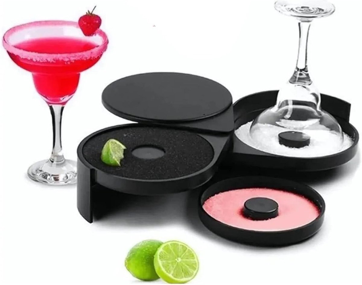 SnelShoppen - Margarita Zout Rimmer Set - 3 Laags Bar Glas Rimmer voor Cocktails - Zoutbox en Specerij Container - Zwart Plastic - Perfect voor Margar