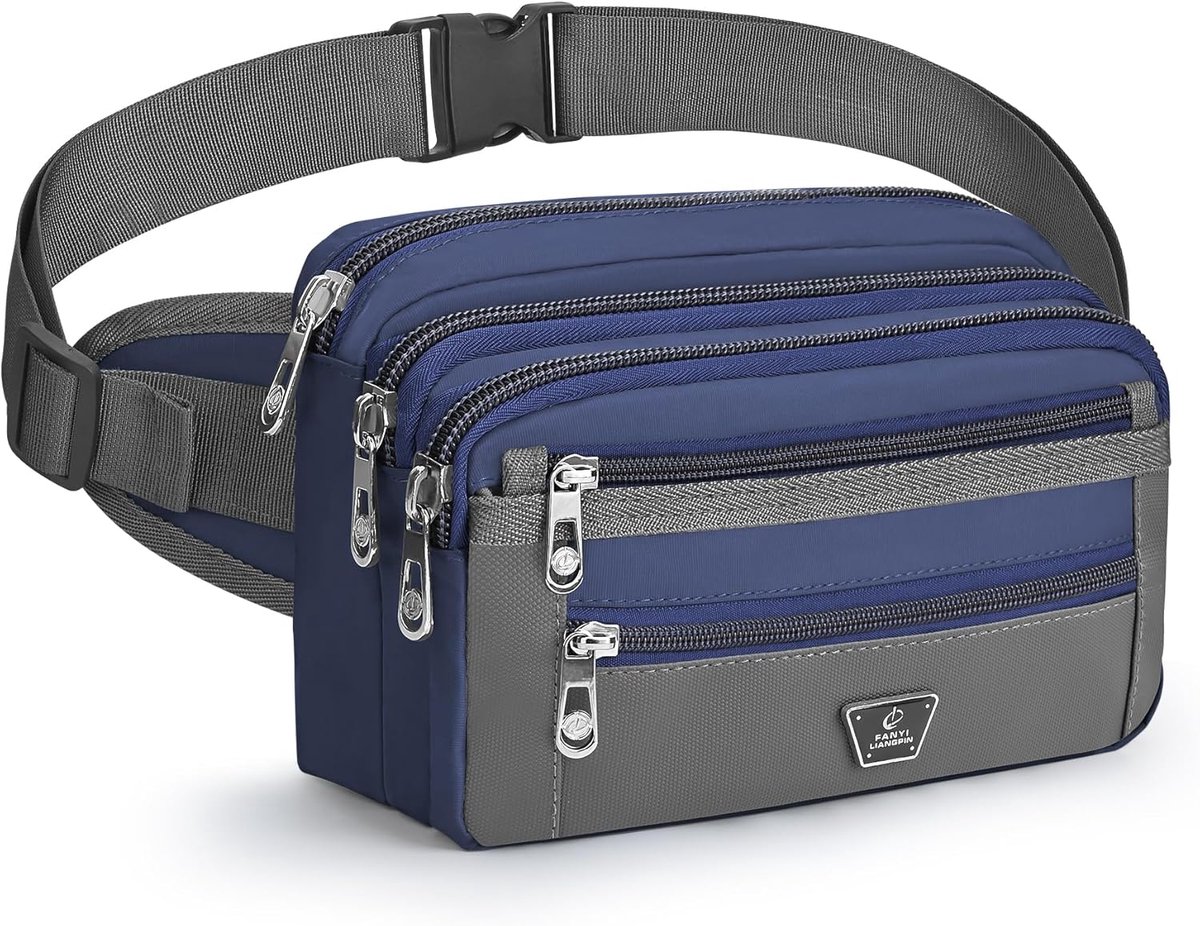 SnelShoppen - Bum Bag voor Mannen en Vrouwen, Heuptas Met 7 Ritsvakken, Heuptas voor Sport, Fitness, Hardlopen, Fietsen, Reizen, Blauw, 140 cm