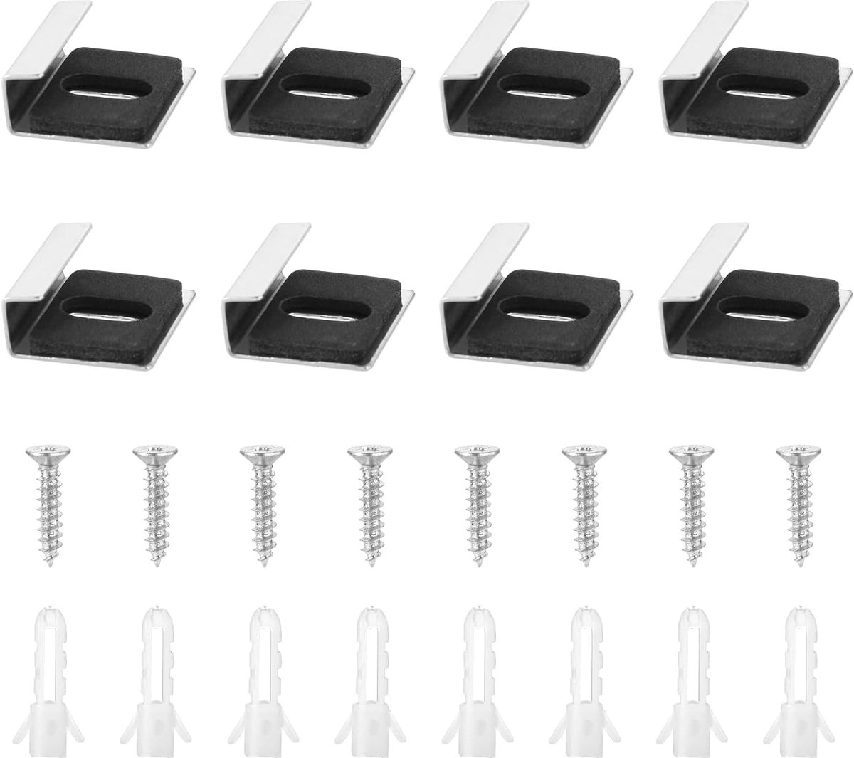 SnelShoppen - 8 Stuks Metalen Spiegel Clips Set met Schroeven en Rubber Pads - Zware Duurzame Spiegel Hanger voor Frameloze Bevestiging aan Wand en Te