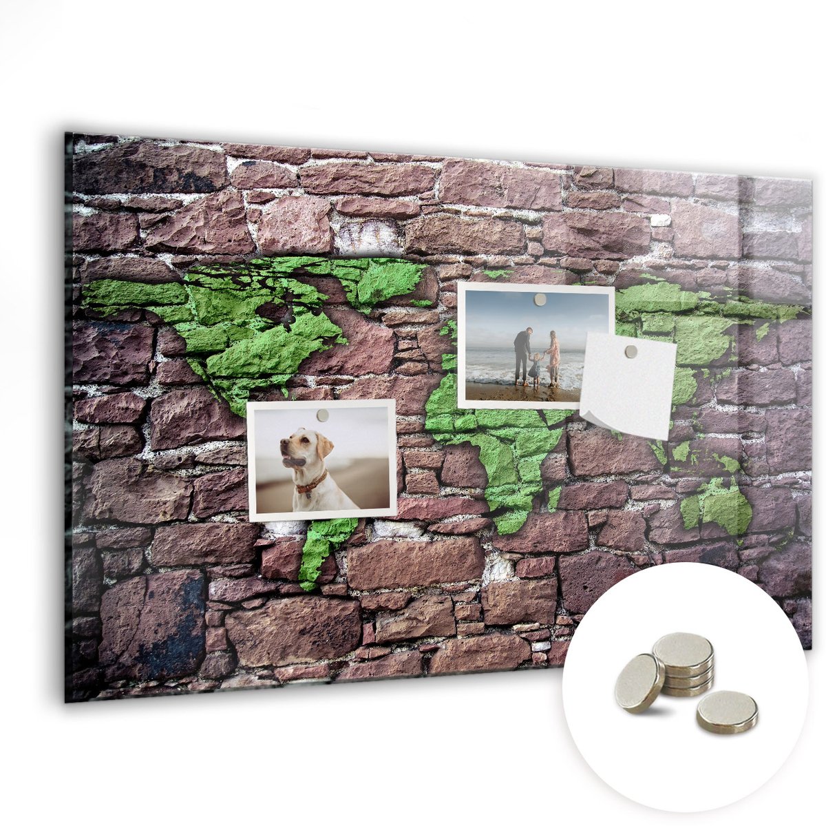 Coloray Glazen Magneetbord - Magnetisch Bord Brick wereldkaart - 60x40 cm - Veelkleurig Magneetbord - Magnetic Board - Magneetbord Design