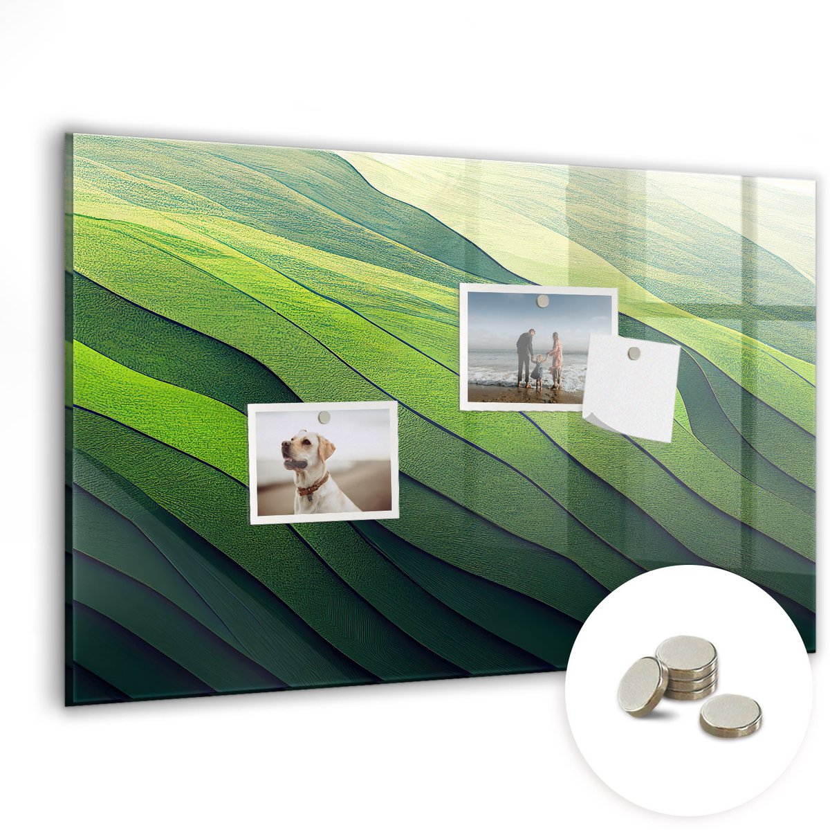 Coloray Glazen Magneetbord - Magnetisch Bord Abstracte groene velden - 60x40 cm - Groente Magneetbord - Magnetic Board - Glazen Magneetbord