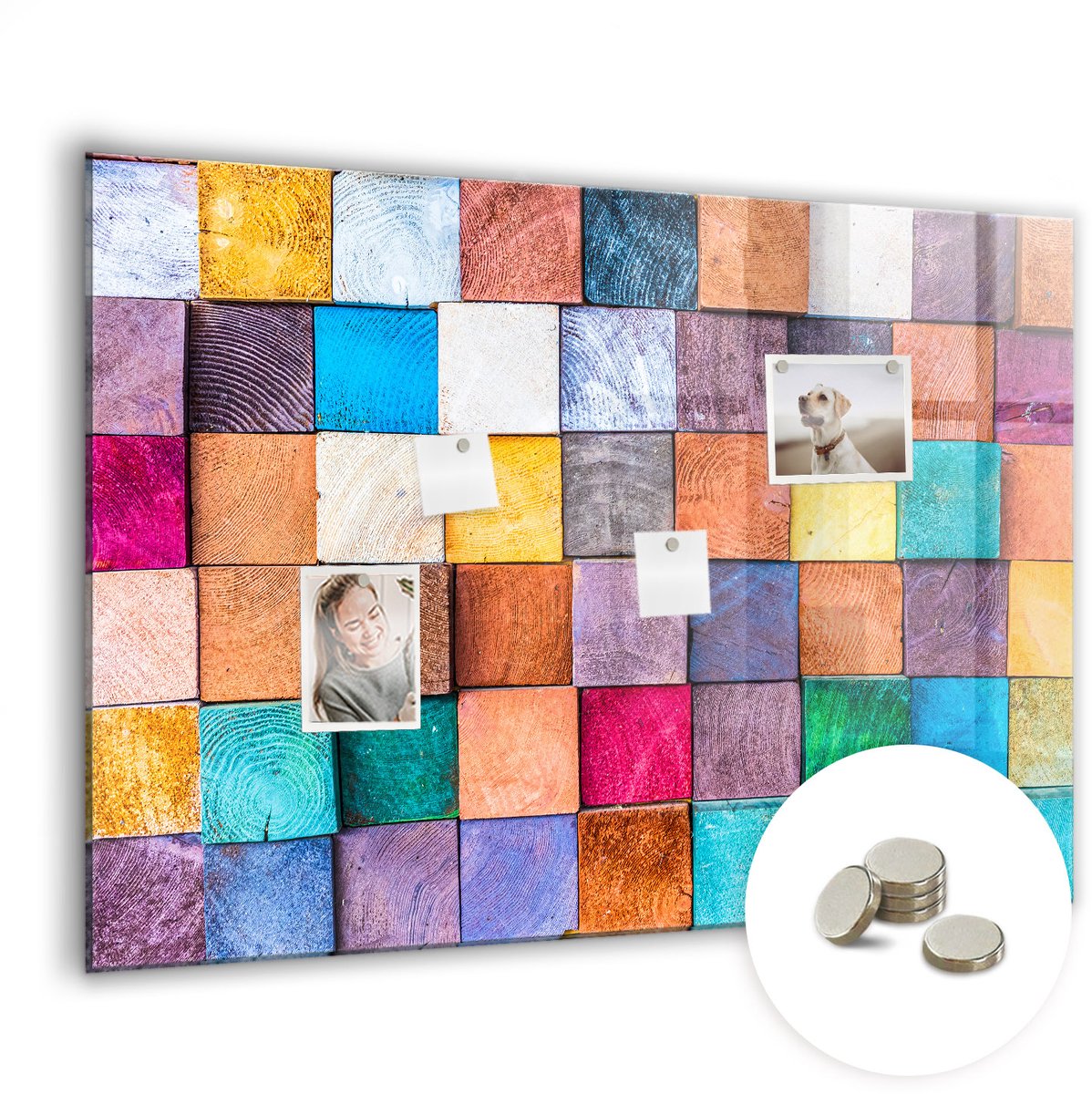 Coloray Glazen Magneetbord - Magnetisch Bord Pannenkoeken - 100x70 cm - Veelkleurig Magneetbord - Magnetic Board - Bureau Decoratie