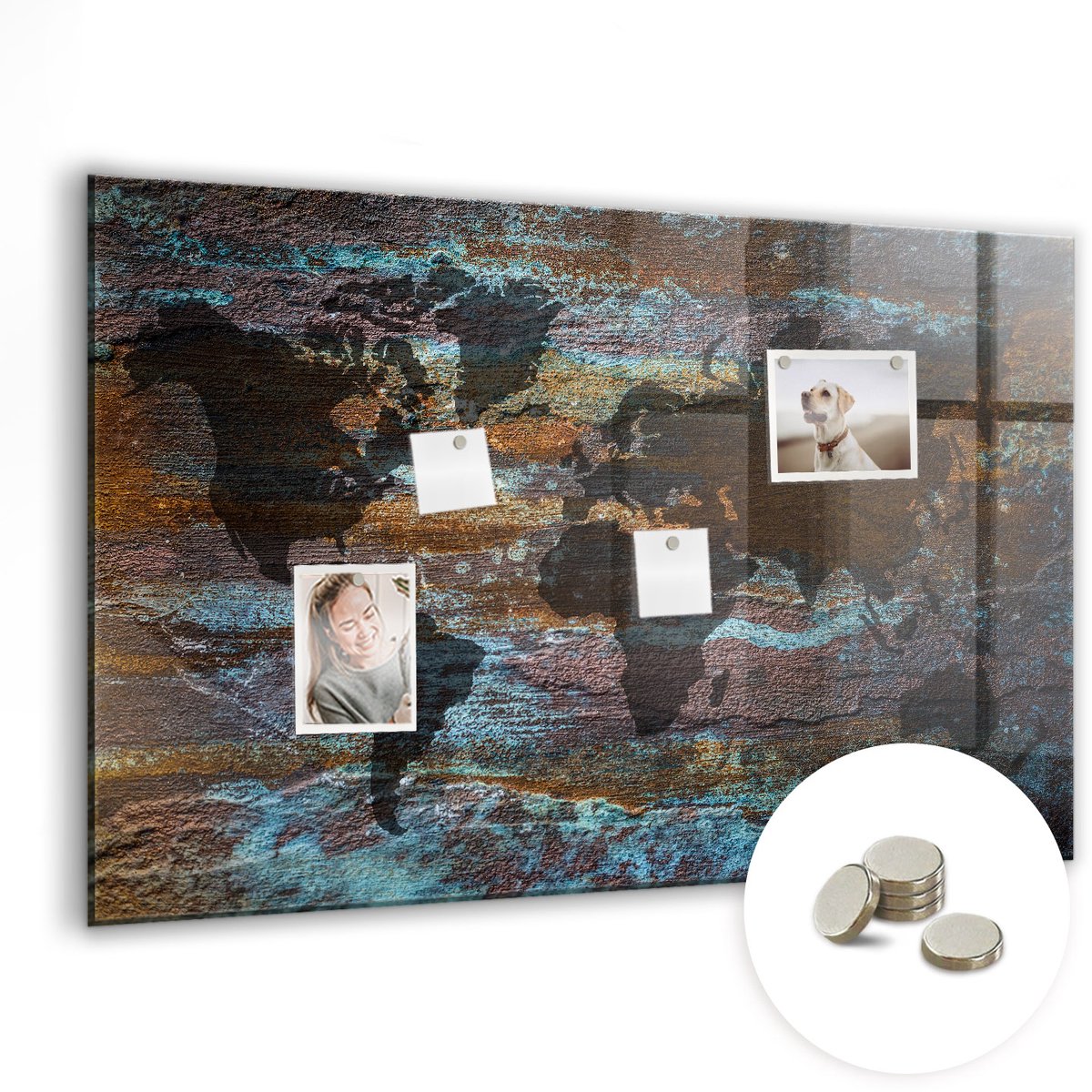 Coloray Glazen Magneetbord - Magnetisch Bord Abstracte wereldkaart - 90x60 cm - Veelkleurig Magneetbord - Magnetic Board - Magneetbord Design