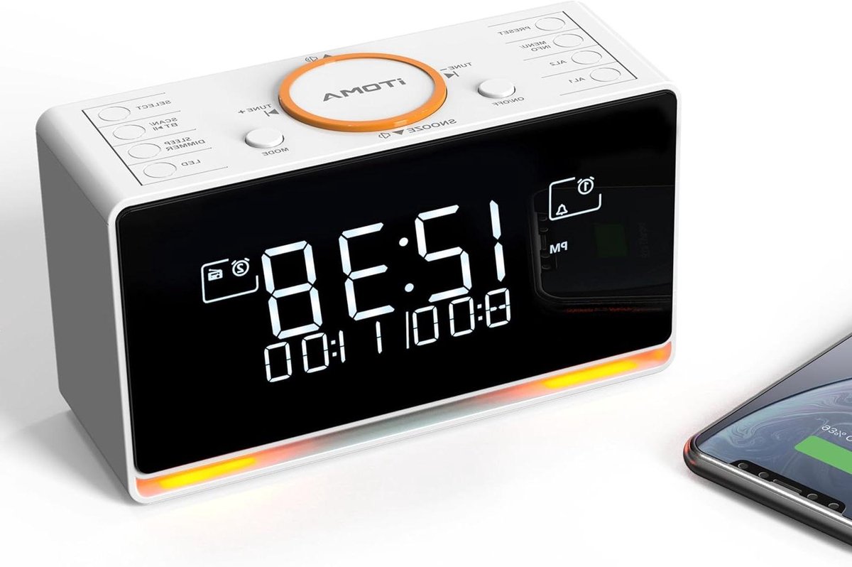 Wekker Radio - Nachtkastje Radio - Wakker Worden - Draadloze Bluetooth - 15.8 x 9.1 cm - Zwart