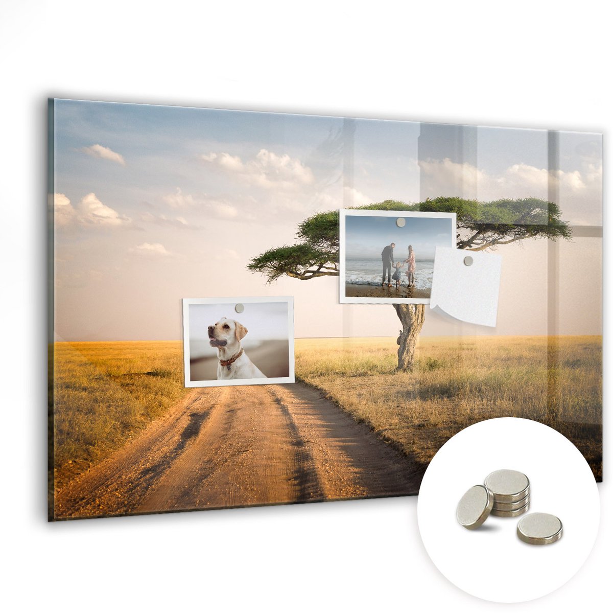 Coloray Glazen Magneetbord - Magnetisch Bord Afrikaans landschap - 60x40 cm - Veelkleurig Magneetbord - Magnetic Board - Memobord