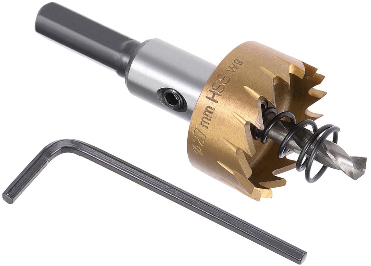 SnelShoppen - Hole Saw 27 mm HSS, Hoogwaardige Boorzaag voor Metaal, RVS, Hout, Kunststof, Titanium Coating, Driehoekige Shank voor Hand- en Staandboo