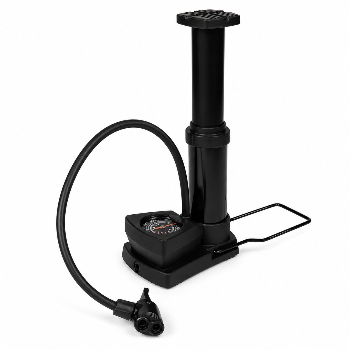 Voetpomp met Manometer - Fietspomp - 6 Bar - 3 Adapters - Zwart
