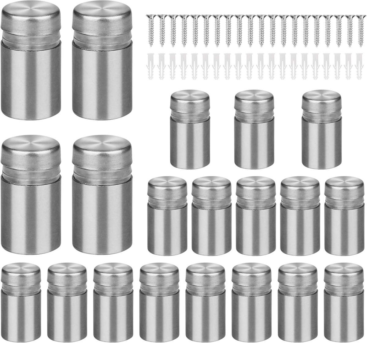 SnelShoppen - 20x Glas Standoffs Wand RVS, 12x20mm Spacer Schroeven, Bordhouder voor Glas, Spiegel, Acrylaat, Poster, Tentoonstellingsruimte