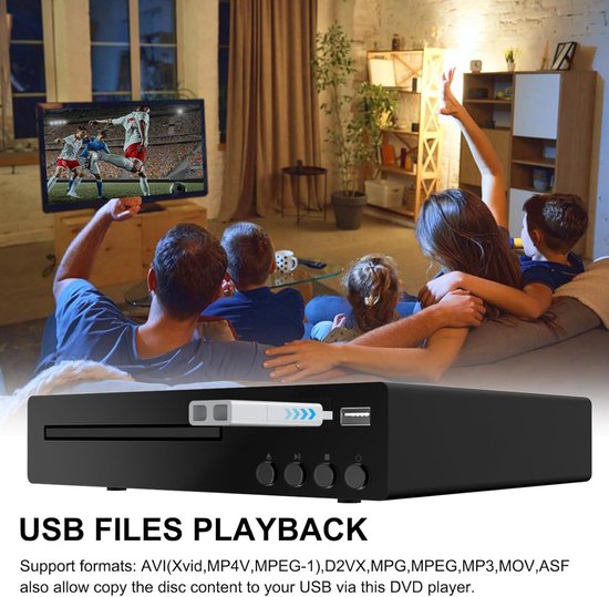 Compacte DVD-speler - Full HD speler - Thuisbioscoop creëren - Regiovrije afspeelopties - 1080P Upscaling - Donker zwart — afbeelding 5