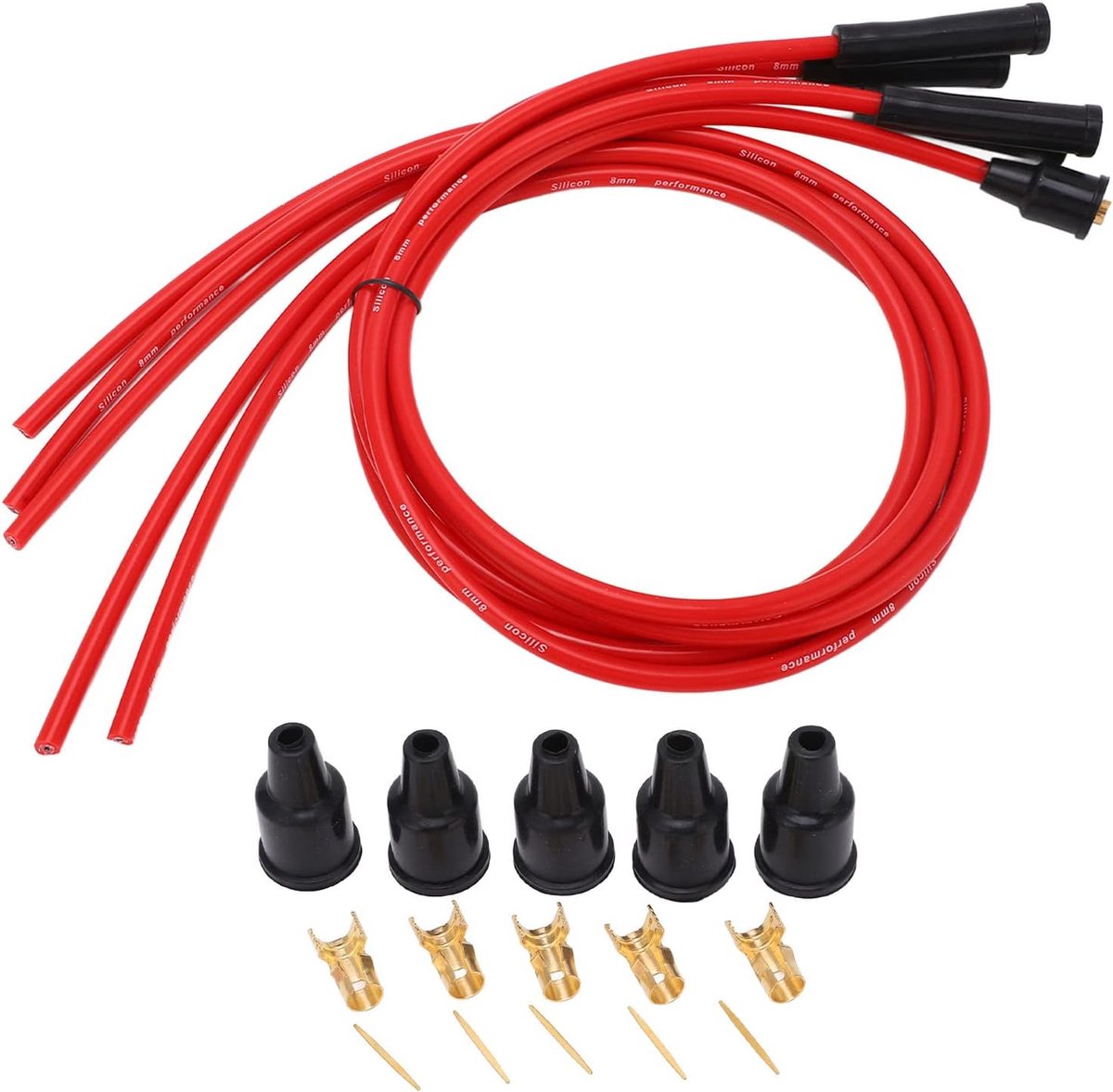 SnelShoppen - Spark Plug Draadset 1m Silicone - Rood Bougiekabels voor 4 Cilinder Klassieke Auto's - Hoogwaardige Prestatieverbetering