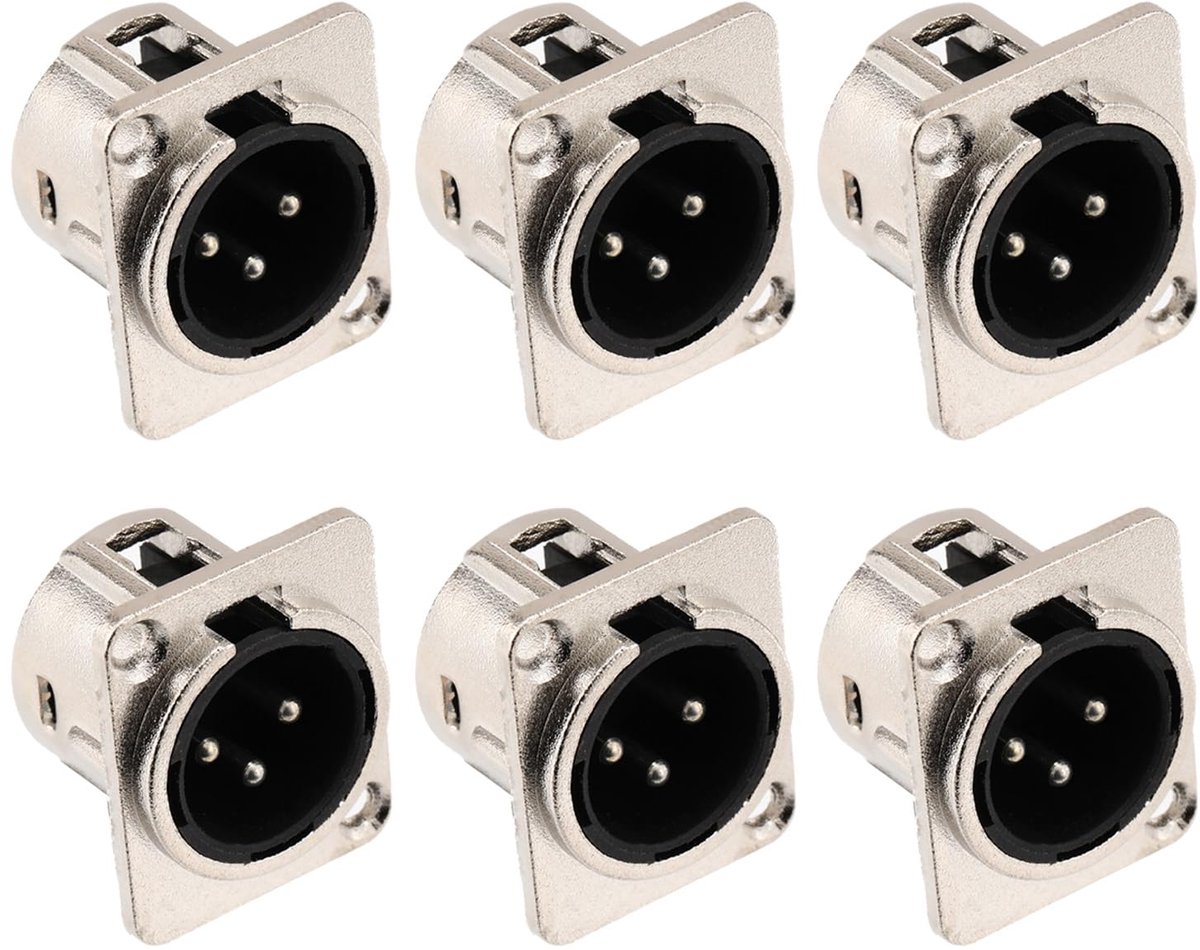 SnelShoppen - 6 Pack XLR Stekkers 3 Pin Paneelmontage Plug, Microfoon en Luidspreker Connector, Nikkelgeplateerde Koper Contacten, Robuuste Metalen Be