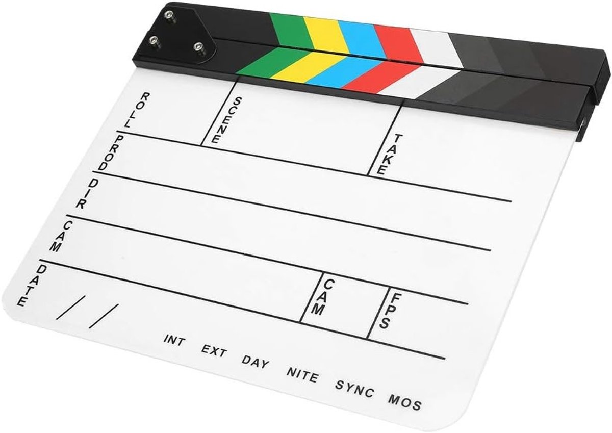 Professionele Clapper Board 30x25cm voor Filmopnames, Acryl Klapbord met Magneten, Ideaal voor Regisseurs en Fotografie