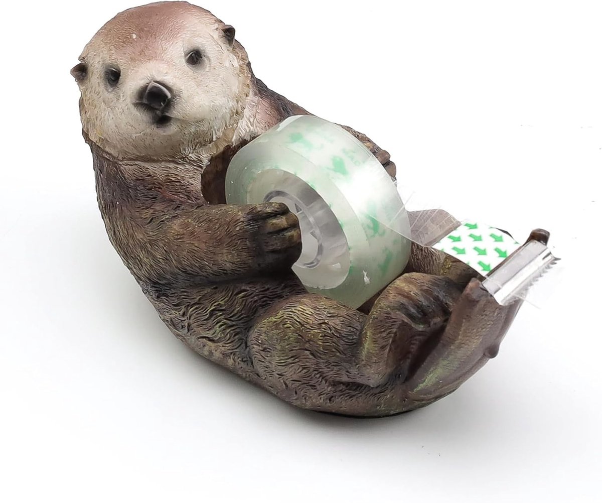 Plakbanddispenser Otter - Tapehouder Bureau - Kantoor Organisatie - Creatief Hars Ontwerp - 14 x 7 x 8.3 cm - Bruin