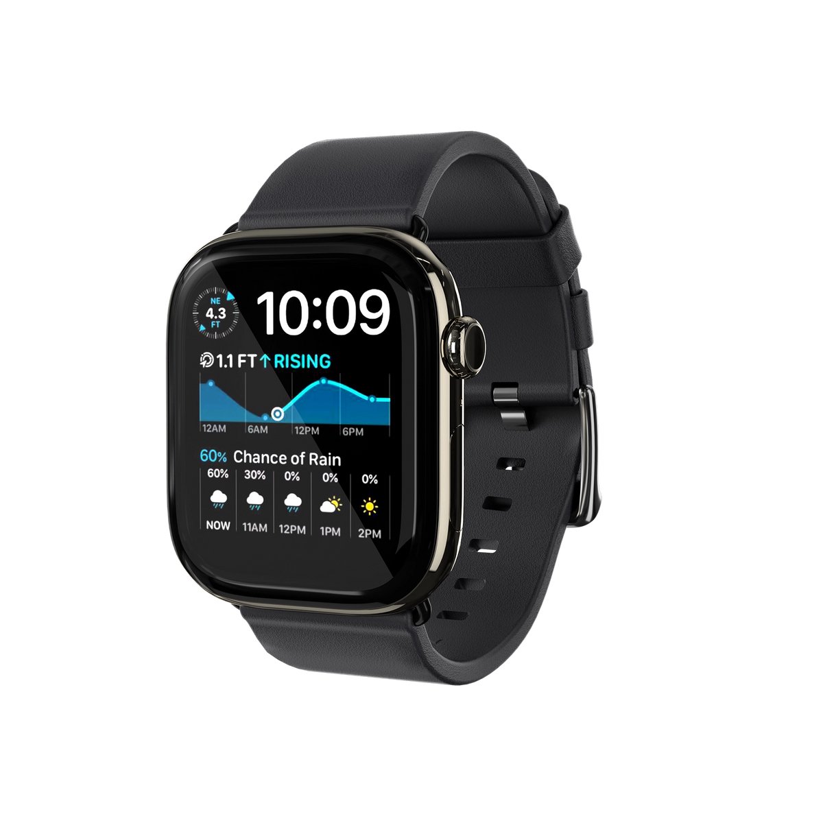 KeyBudz Artisan Lederen Horlogeband (44-49mm) – Compatibel met Apple Watch Series 4 t/m SE2 – Vervaardigd uit Top-grain Ecco Leer – Veroudert Prachtig over Tijd - Zwart
