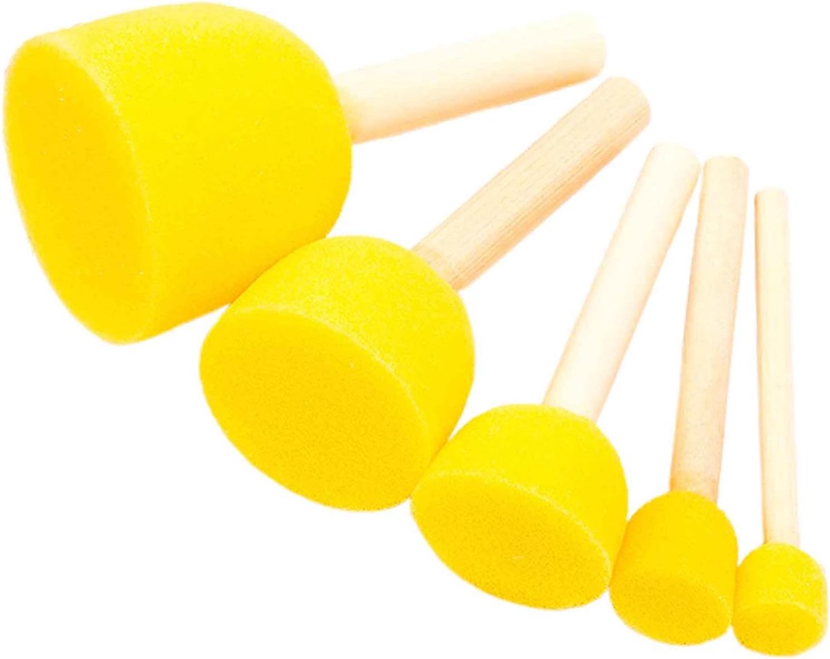 SnelShoppen - 5-delige Foam Sjabloon Stippling Borstelset, Spons Stippler met Houten Handvat, Perfect voor Schilderen, Knutselen en Stencilen