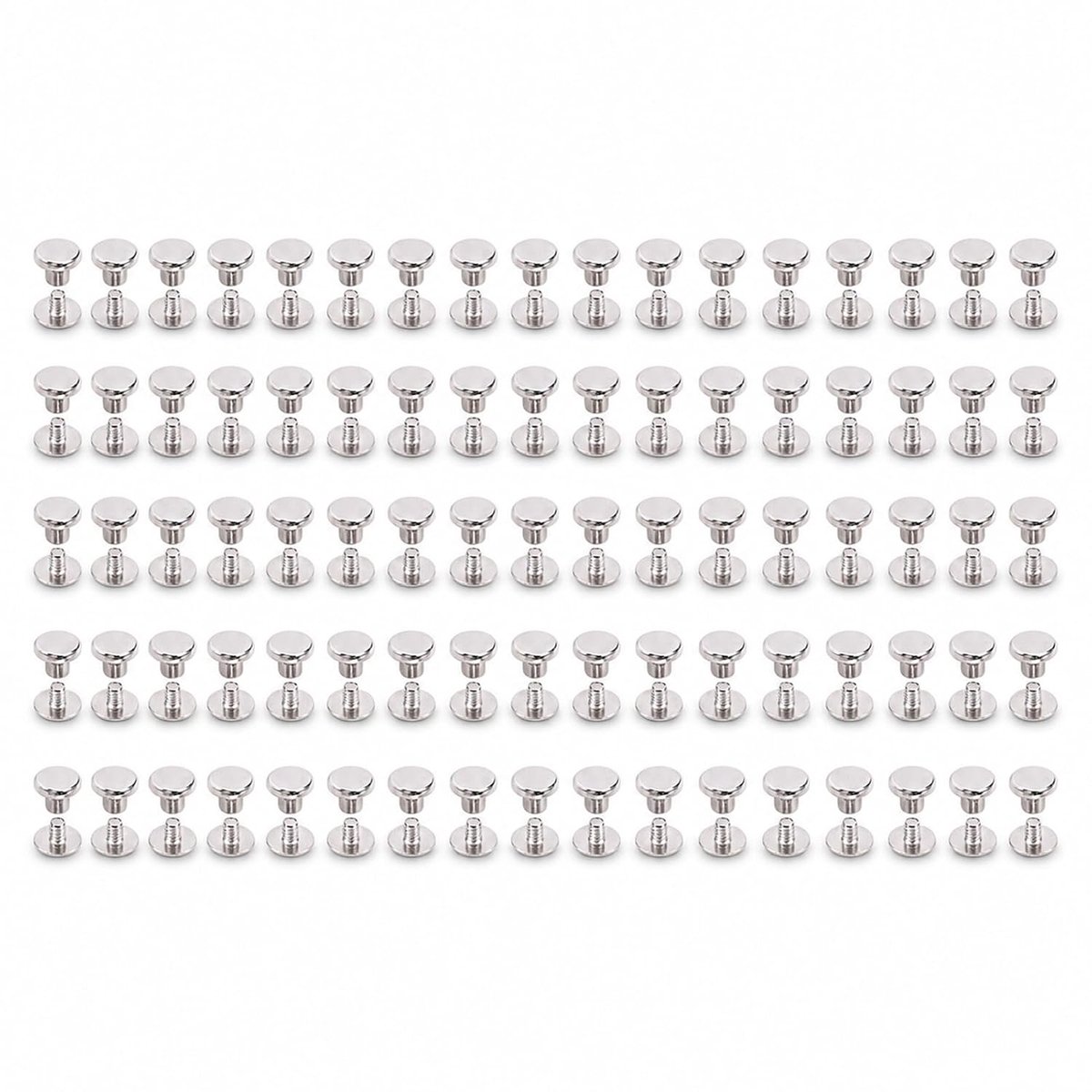 SnelShoppen - 100 Sets M2.5 Rivet Schroeven Set, 0.14x0.2x0.28in Platte Ronde Hoofd Rivet Set Reparatie Rivets Kit Assortiment Chicago Binding Schroef