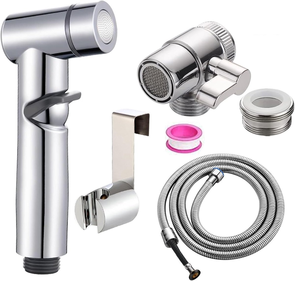 SnelShoppen - Bidet Handdouche Set, ABS Kunststof, Badkamer Bidet Aansluiting met Kraan Dispenser, RVS Slang, M22 x M24 Aansluiting, Hygiëne en Luiers