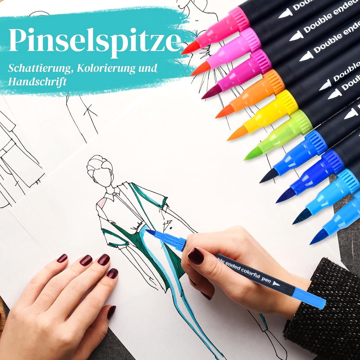 SnelShoppen - MIN CI 120 Kleuren Viltstiften Set - Dubbelsidig, Dikke en Dunne Penseelstiften voor Schilderen, Multimarkers, Waterverf Stiften voor Vo