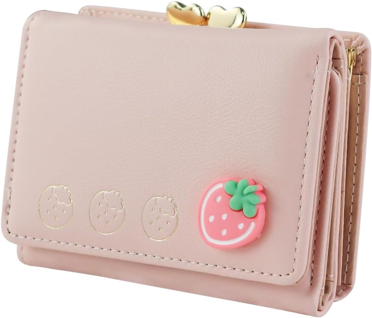 SnelShoppen - Schattige Vrouwen Portemonnee met 7 Kaartsleuven, 1 ID Venster, PU Leer, Drievoudig Vouw, Compact en Draagbaar, Roze, Ideaal voor Reizen