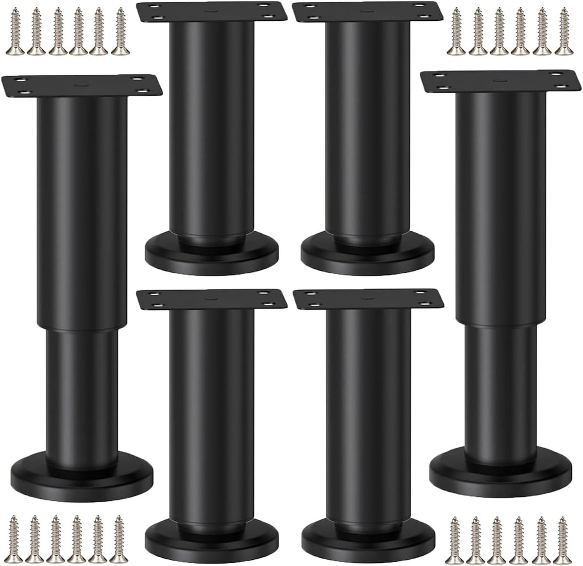 SnelShoppen - Pack van 6 Verstelbare Meubelpoten Metaal Zwart Hoogte Verstelbaar 8-12 cm Ideaal voor Bank, Kast, Bed, Meubels, Ondersteuning, Stabiel