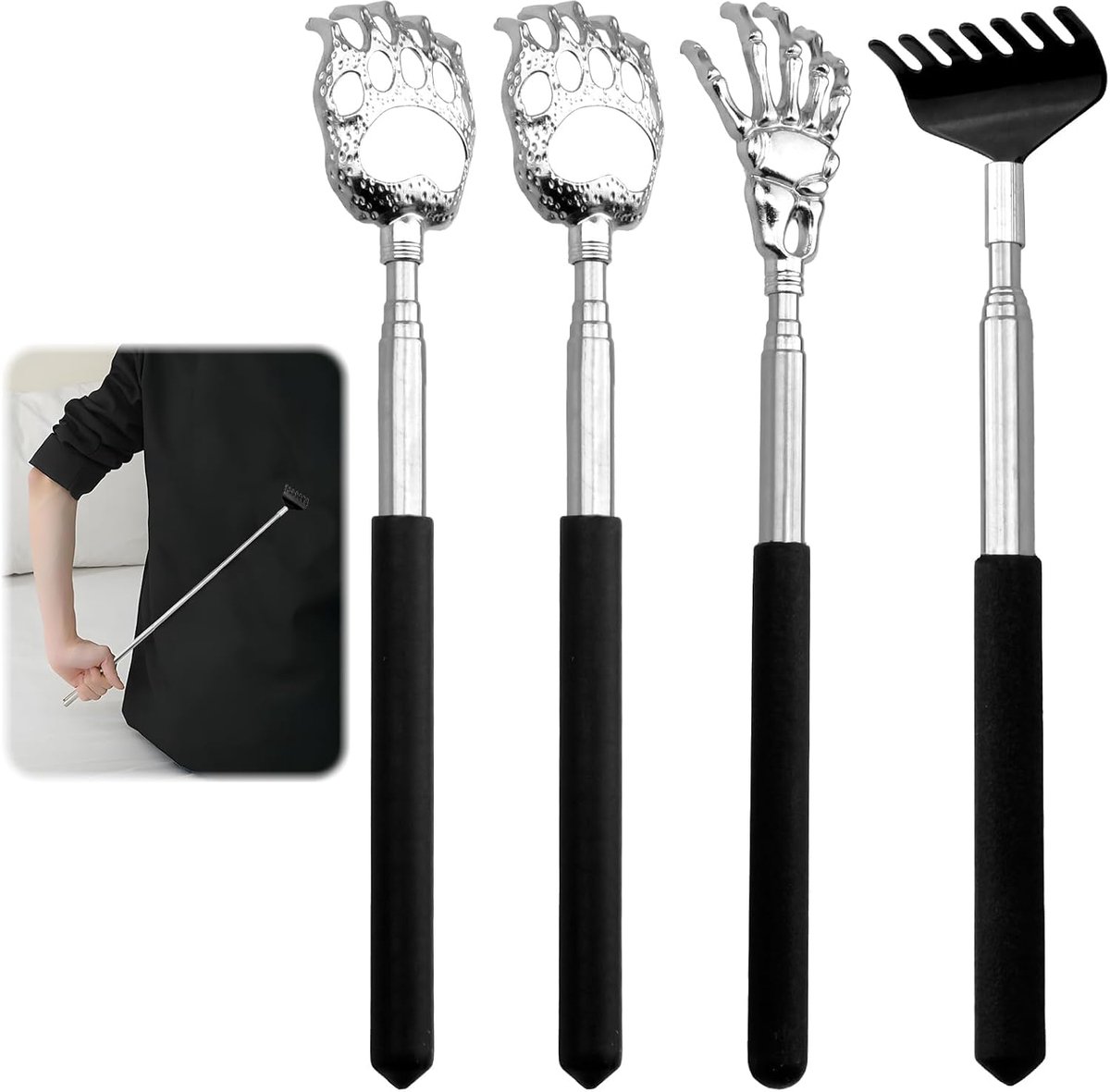 SnelShoppen - Set van 4 Telescopische Rugkrabbers, Uittrekbare Krabhand, Hoogwaardige Rugkrabber voor Hoofd- en Rugmassage, Duurzaam en Vriendelijk vo