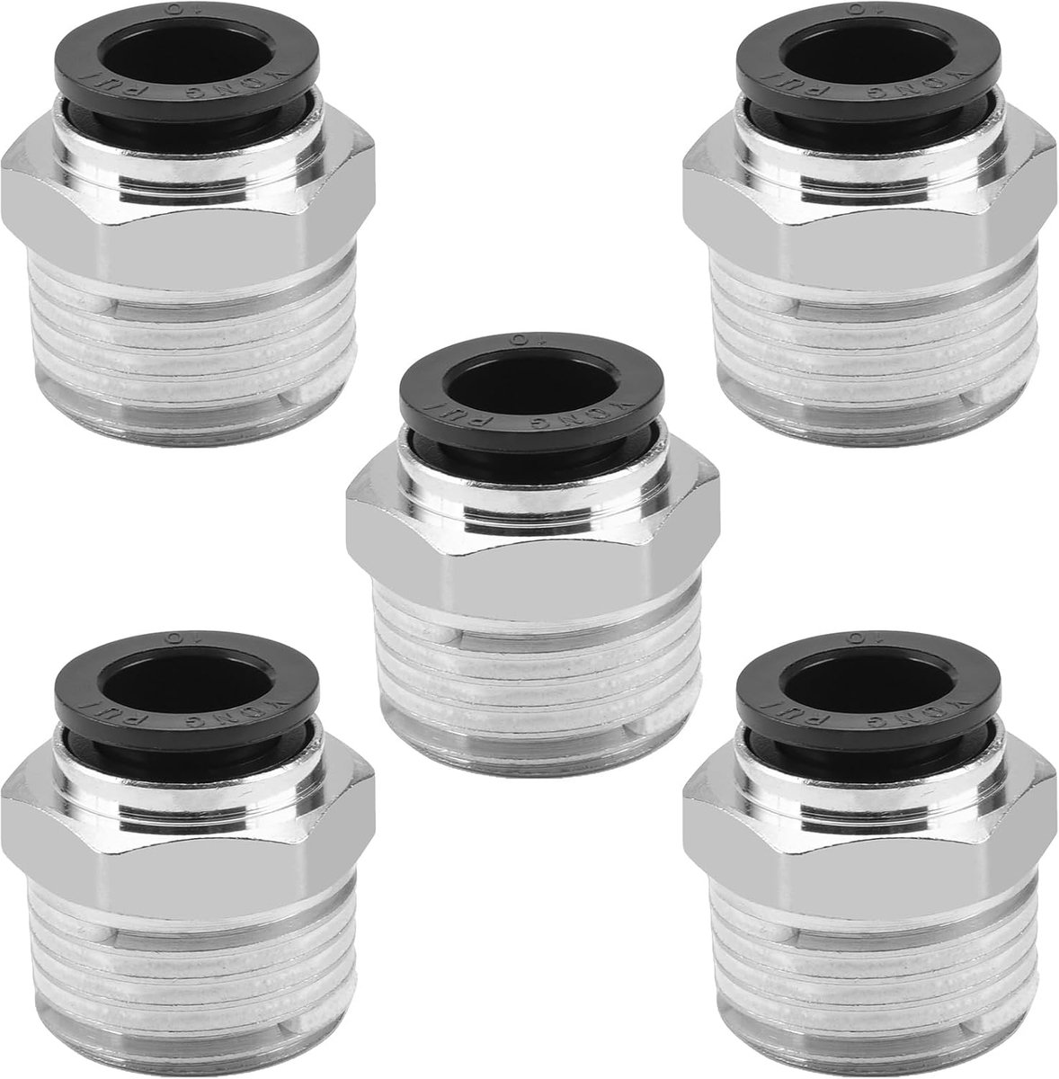 SnelShoppen - 5 Stuks Rechte Pneumatische Drukverbindingen, PT1/2'' Mannetje, 10mm Buisdiameter, Koppelingen voor Tuin, Keuken en Industrie