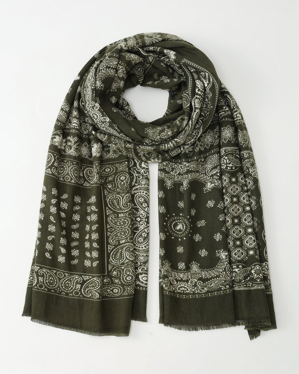 Nouka - Winter Sjaaltje - Paisley print - Donkergroen - Cadeau voor Vrouwen - 90 x 180 cm