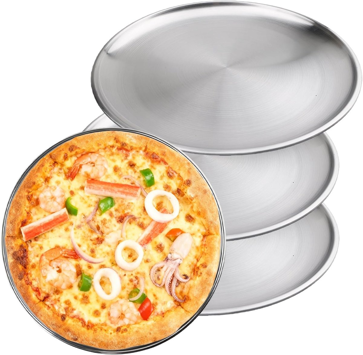 SnelShoppen - Set van 4 Ronde RVS Pizza Platen 30 cm - Hoge Kwaliteit Pizza Schalen voor Oven en Huishouden - Ideaal voor Feest, Camping en Keuken