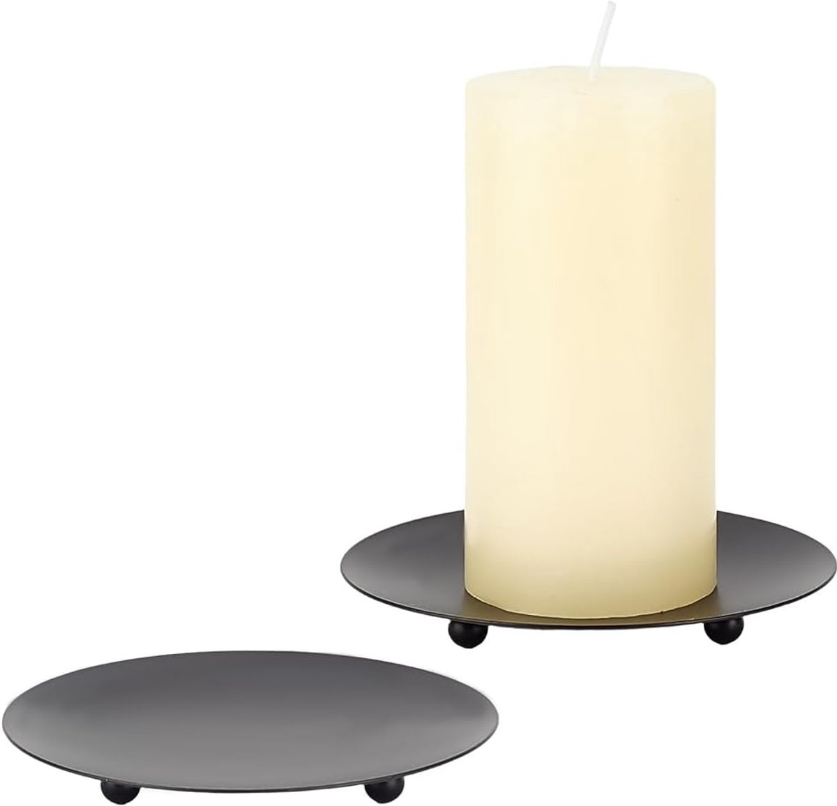 SnelShoppen - 2 Stuks Zwarte Kleine Kaars Plateaus Rond Kandelaar Standhouders Trays IJzer Glad Wax Metaal Decoratieve Beschermer voor Tafel Thuisfees