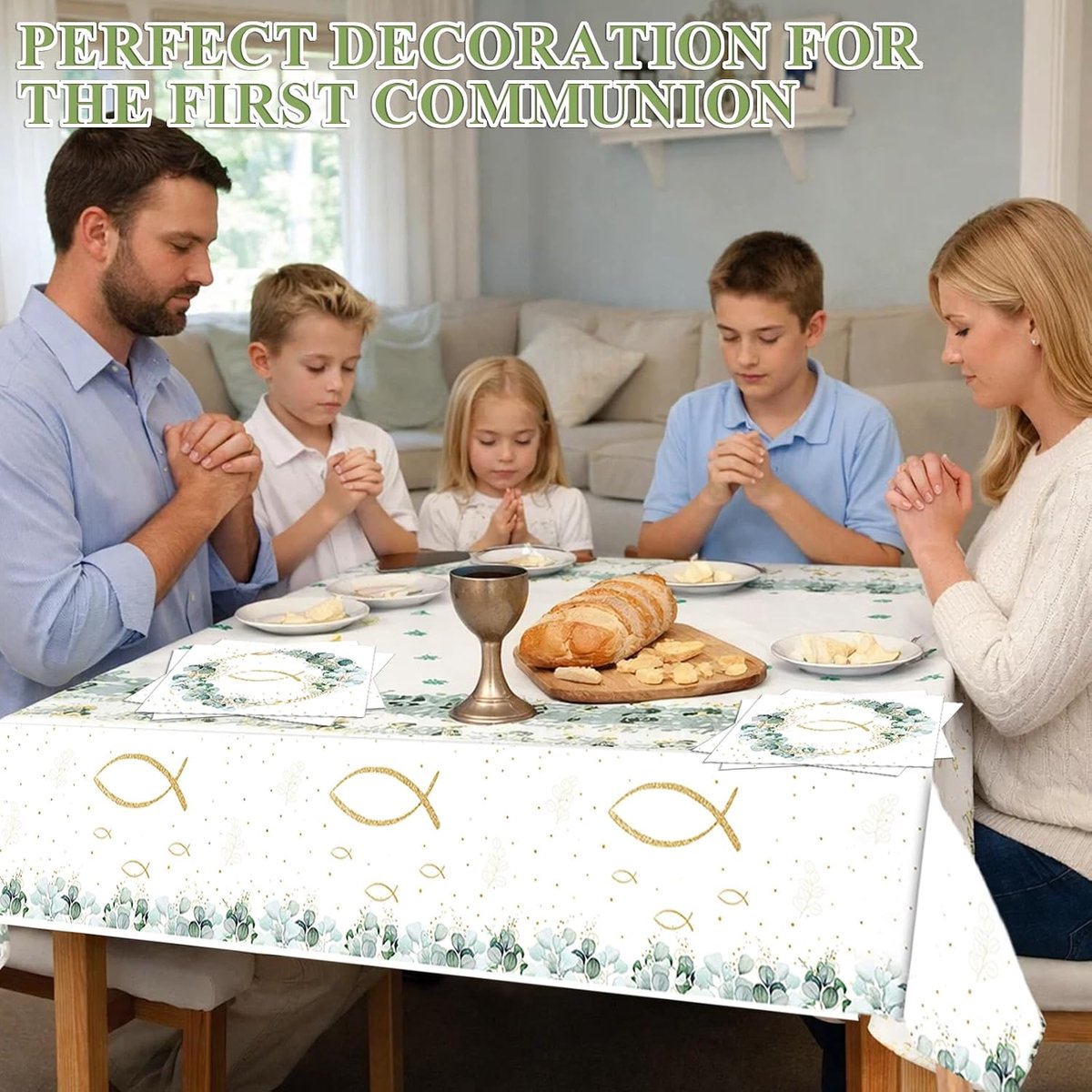 Tafelkleden communie set 2 stuks 130x275 cm - waterdicht PE materiaal - groen goud decor - perfect voor feesttafel - ShopVlot