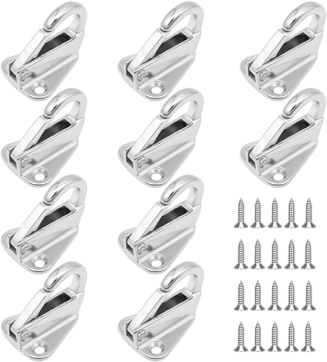 SnelShoppen - 10 Stuks RVS Zeilhaak met 20 Schroeven voor Trailers, Bootaccessoires, Jachtaccessoires, Kledinghaken, Tuin en Camping