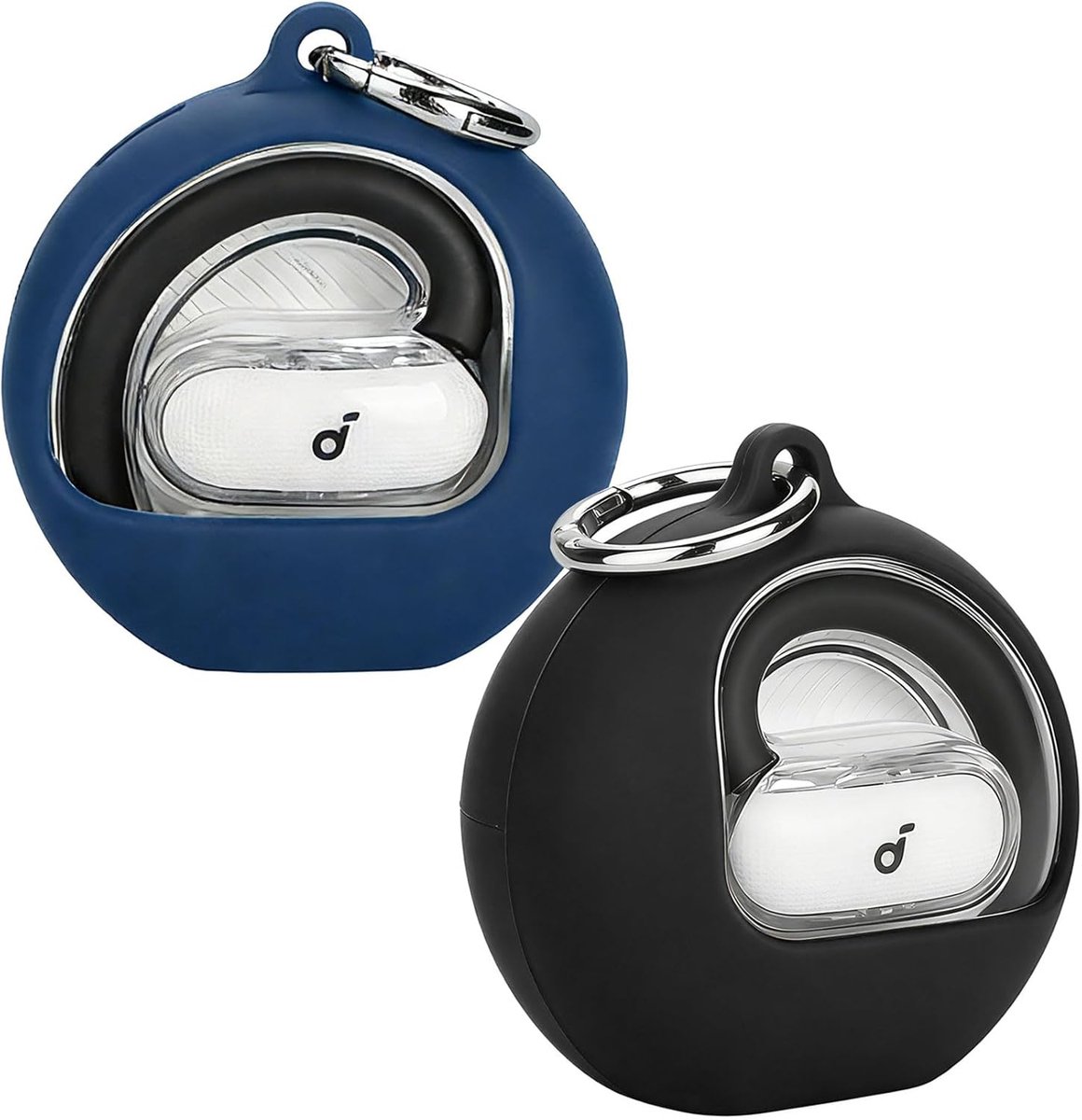 SnelShoppen - 2 x Mobiele Telefoonhoes Compatibel met Soundcore V40i, Shockproof Beschermhoes, Vloeibare Siliconen, Inclusief 2 Karabijnhaken, Zwart e