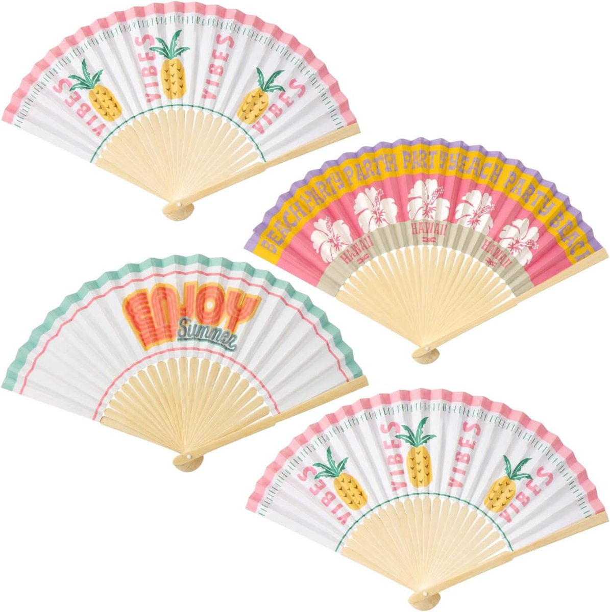 SnelShoppen - Handventilator Set van 4 van Hout met Stofbekleding, 21cm Opgevouwen, Vouwbaar voor Tas, Auto, Bruiloft, Pride, Strand en Festival